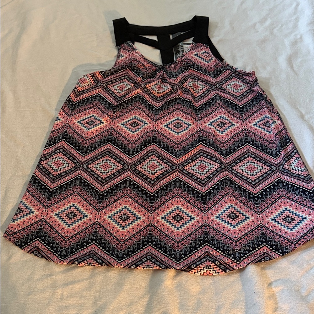 Pink and Black Geometric Sleeveless Top